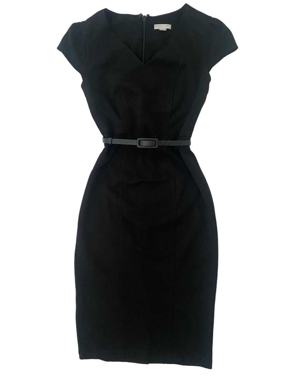 New York & Company Black Cap-Sleeve Sheath Dress with Waist Belt